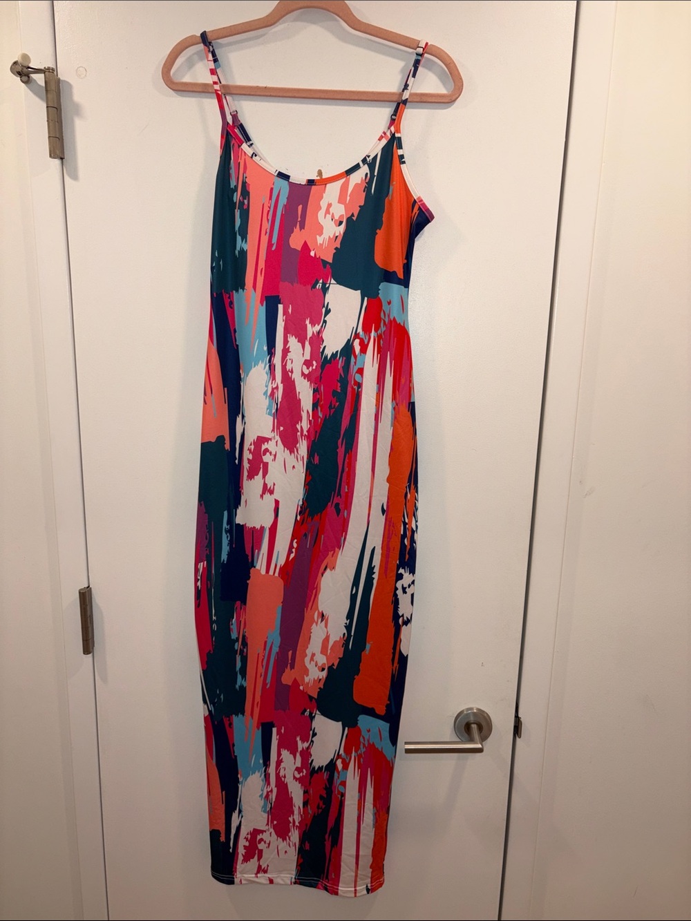 SHEIN Multicolor Abstract Print Maxi Dress in Pink, Teal & Orange